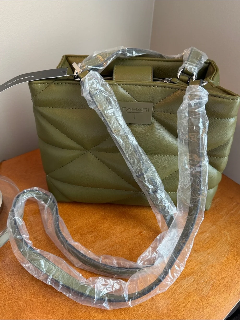 Tahari Olive Quilted Crossbody with Adjustable Strap